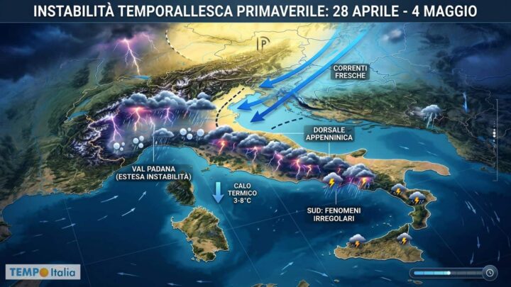 Dal 28 Aprile si scatenano i temporali: ecco fino a quando durerà il maltempo