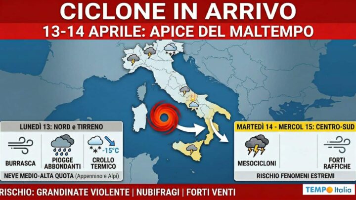 Cambia tutto da Lunedì 13: il ciclone punta l’Italia, piogge e temporali per giorni