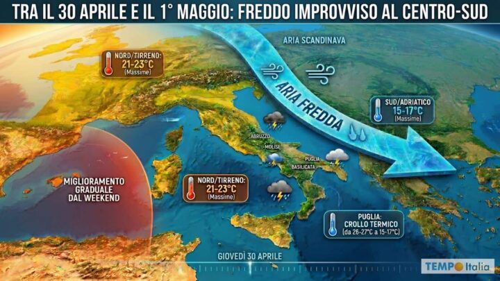 Temporali al Nord da Martedì e freddo IMPROVVISO al Sud: cosa succede fino al 1° Maggio