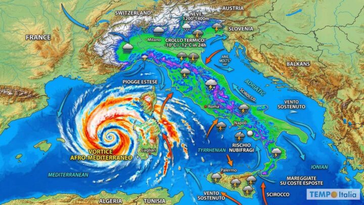 Ancora sole fino a Sabato, Domenica arriva il fronte, Lunedì il vortice africano scatena il maltempo