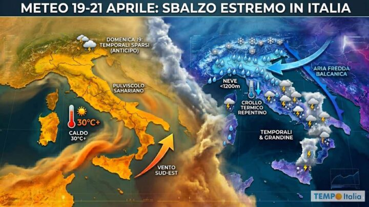 Martedì cambio brutale: da 30°C al freddo artico in 24 ore, neve in montagna e grandine in pianura