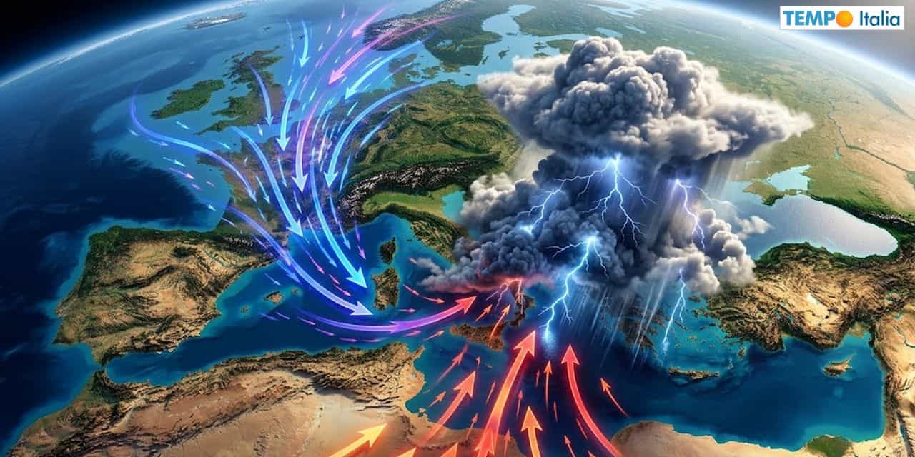 Masse d'aria diverse si fronteggeranno a lungo sul cuore del Mediterraneo