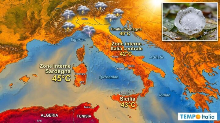 Caldo, settimana dei record. Isolati temporali con grandine grossa
