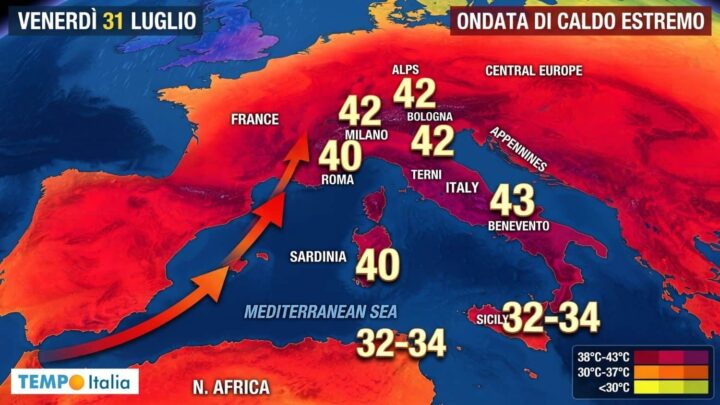Venerdì punte di 42°C: ecco le regioni più roventi