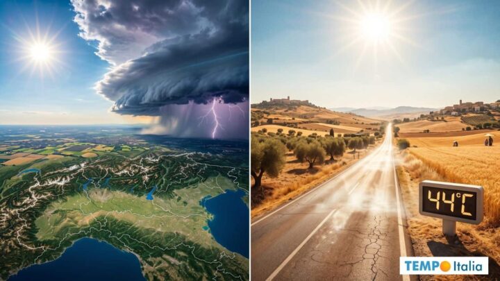 Prossime ore: Temporali violenti al Nord e picchi di 44°C al Centro e Sud