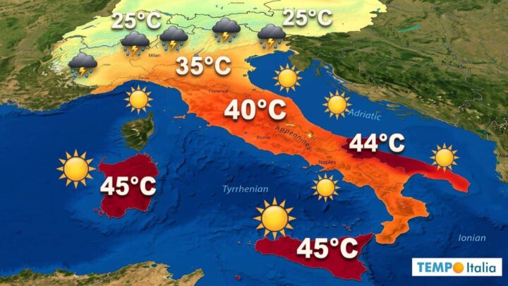 Weekend rovente prima di un forte refrigerio. Temporali al Nord
